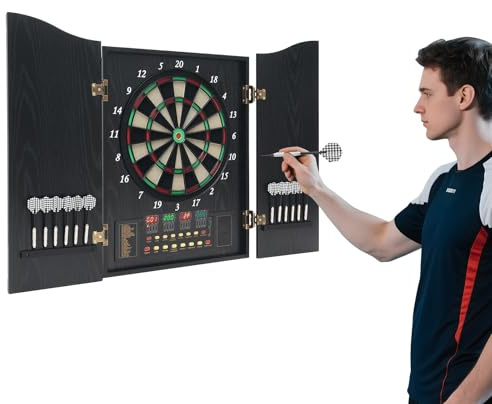 Elektronische Dartscheibe, Professionelles Dartset mit 12 Darts und 88 Pfeilspitzen, 27 Spielen und 243 Varianten, Dartmaschine mit LED Anzeigen für 16 Spieler