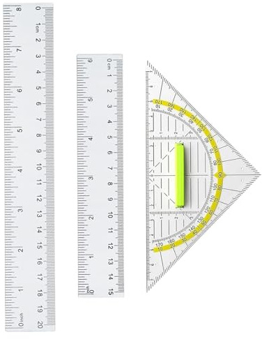 ROMINVIC Geodreieck und Lineal,Geodreieck Grundschule mit Griff,Lineal 15cm und 20 cm,Geodreieck Klein Groß 14cm Transparent Flexibel zum Kreise Zeic