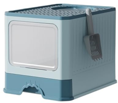 Gatitos Baño para Gatos Caja De Arena para Gatos Plegable Portátil con Tapa Y Tipo Cajón Pala, Inodoro para Cerrado Antisalpicaduras Hogares(Blue)