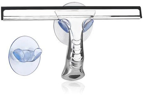 Shower Squeegee with Suction-Cup Holder, Shower Window Cleaner, Multi-Purpose Squeegee for Car, Heavy Duty Window Scrubber, 10 inch, Silver