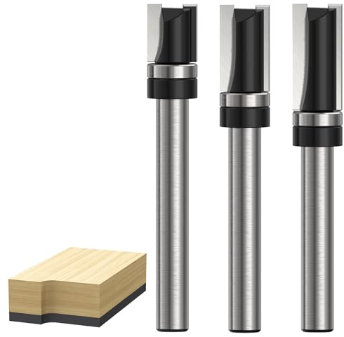 Bündigfräser 3-tlg. Set HW, Ø 12 mm, Schaft 8 mm, mit Kugellager am Schaft | Mit drei Schnittlängen (13/20/25 mm) für präzises Bündigfräsen, Kopierarbeiten und Schablonenfräsen.