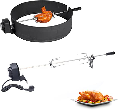 FROPIJ Drehspieß für Gasgrill & Grillspieß mit Motor 104cm - Rotisserie Grill aus Edelstahl, 220-240V, bis 8kg - Drehspieß Grill Inkl. 2 Fleischnadeln für Hähnchen, Grillparty