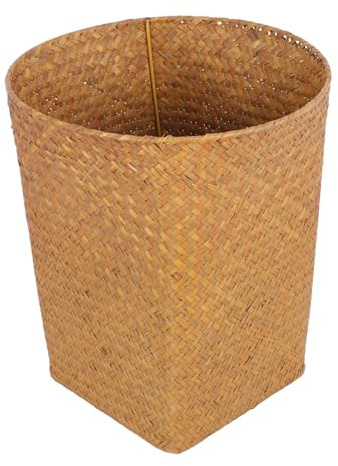 DEARMAMY Cesta de Papelera de Paja Natural Tejida Contenedor Ligero sin Tapa para Oficina y Hogar Organizador Vintage sin que Protege Manos Diseño Artesanal Seguro y Compacto para Uso