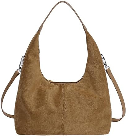 AVZYARDY Borsa a spalla in camoscio per donna, elegante borsa tote con zip, stile vintage morbido e capiente con tracolla regolabile, grande borsa a mezzaluna in camoscio per uso quotidiano e viaggio