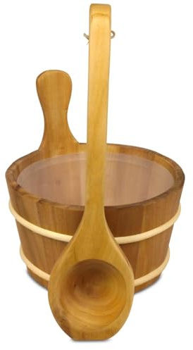 Saunazubehör-Set aus dunklem Thermoholz - Saunaeimer 4 L mit Kunststoffeinsatz & 40 cm Saunakelle - 2-teiliges Aufgussset aus wärmebehandelter Erle