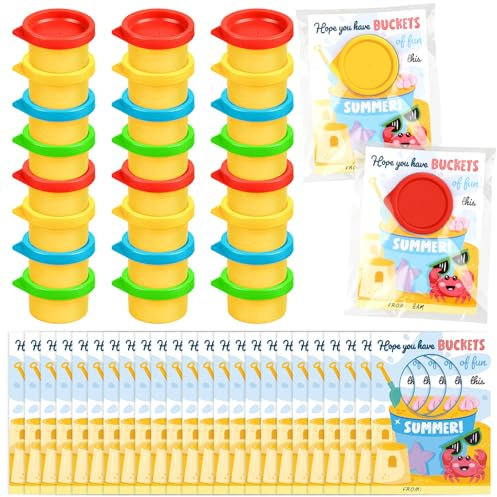 Gosodeny 24 Set End of Year Student Gifts Play Dough Holders with Have a Cool Summer Cards Last Day of School Gifts from Teacher Summer Holiday Parties Supplies End of Term Gift(Summer)
