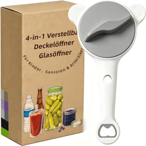 4-i-1 justerbar locköppnare, multifunktionell glasöppnare för äldre och artrit, 2,5-9 cm, för köksglas, flaskor och burkar (grå)