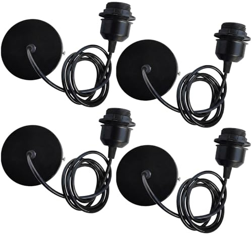 DXPETA Pendant Light Fitting, Black Light Fittings, Ceiling Pendant Light Fitting, Black Ceiling Rose, Four 0.8 Metre Black Pendant Lights for Home Lighting