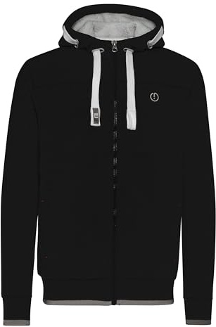 Solid SDBenjaminZip herr sweatjacka huvjacka med huva dragkedja dragsko bomullsblandning normal passform, Svart med teddy-foder, L
