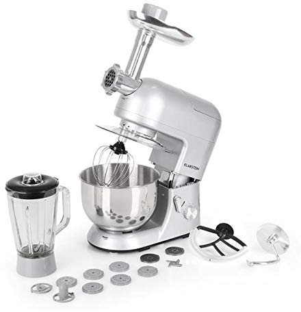 Klarstein Planetaria Professionale, Impastatrice Planetaria 5 Litri, Impastatrice Planetaria Professionale 1800W per Pizza Dolci e Pane a 6 Velocità, Tritacarne con Frullatore 1.5L con Gancio e Frusta