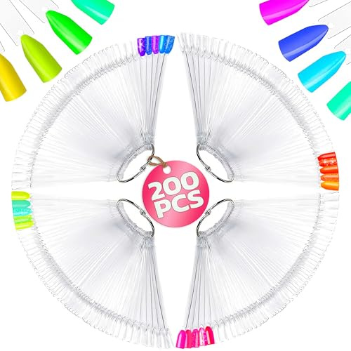200 Pcs Clear Nail Swatch Sticks – Acrylic Practice Tips with Metal Rings – Accurate Color Display Solution, Training Nail Forms for Gel Polish Organization | Salon Demo & Beginner Manicure Learning