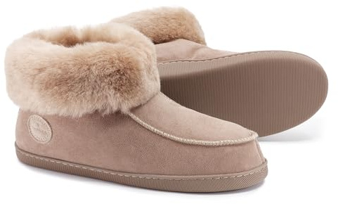 Vanuba Handgemacht Lammfell Hausschuhe Herren Winter - Warme Hausschuhe Herren - Kuschel Hausschuhe Herren - Pantoffeln Herren - Hausschuhe Herren Geschlossen - Hüttenschuhe Herren