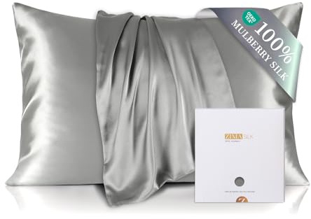 ZIMASILK Federa 100% Seta di gelso per capelli e pelle, Federa per cuscino in seta naturale da 19 momme, entrambi i lati sono realizzati in seta（1 pezzo, Grigio, 50x75cm)