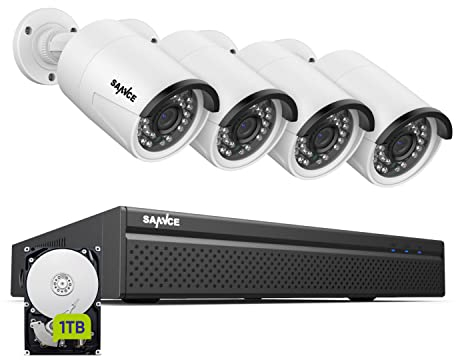 SANNCE Kit de Videovigilancia PoE 8CH NVR 4K HD, Cámara de Seguridad IP 3MP 4 con Sistema de Vigilancia LED, Visión Nocturna EXIR hasta 30m-1TB HDD