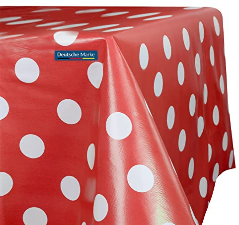 TEXMAXX® Wachstuchtischdecke versch. Größen - 180 x 140 cm/abwaschbare Tischdecke/Wachstischdecke/Wachstuch Tischdecke geeignet als Gartentischdecke - Punkte Muster in Rot-Weiß