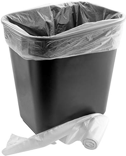 Space-Saving Trash Can and 100x 4 Gal. Leak-Proof Liners Set. Small Black Plastic Wastebasket and Clear Bags Great for Bathroom, Kitchen or Home Office. Garbage Bin Fits Under Most Desks & Cabinets