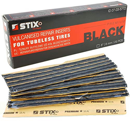 25x Vulkanisierungsstreifen 6 mm Schwarz PKW LKW Nachfüllstreifen | 25 Streifen, 6mm, Schwarz, für Reifenreparatur, geeignet für PKW und LKW