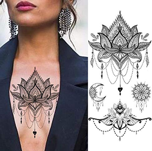 EROSPA® Tattoo-Bogen temporär/Sticker - Lotus Blüten - Wasserfest - 19 x 9 cm