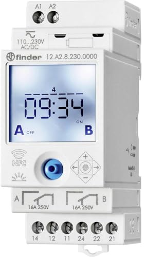 Finder 12.A2.0.024.0000 Zeitschaltuhr Wochenprogramm, Tagesprogramm IP20 Astro-Funktion, Urlaubsprogramm, Impulsfunktio