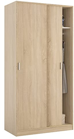 HOMN LIVING Armario ropero Madrid 2 Puertas correderas Color Roble, 100 cm (Ancho) 50 cm (Profundo) 200 cm (Altura)