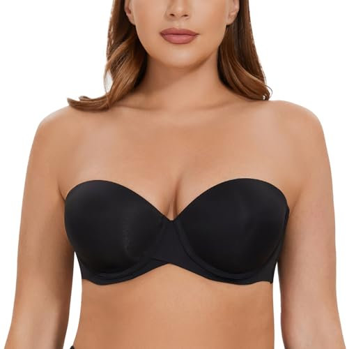 CASOLACE Push Up Padded Cup Underwire Strapless Plus Size Bras for Women UK Black 32C