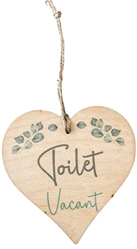 Engaged Vacant Double Sided Toilet Door Sign, Heart Shape | Made From Wood, Eucalyptus Design