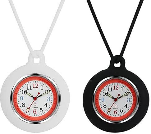 JewelryWe Krankenschwesteruhr Analog Quarz Taschenuhr 30 Wasserdicht Silikon Uhr mit Halskette Kette Schwesternuhr Pflegeuhr Pulsuhr für Arzt Geschenk Unisex