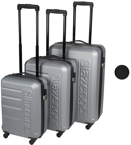 Slazenger Kofferset - 3-Teilige Reisekoffer Set Kofferset - Hartschalenkoffer Klein, Mittel und Groß - Reisekoffer mit Rollen und Schloss - Ultraleichtes Gewicht - ABS Kunststoff - Grau