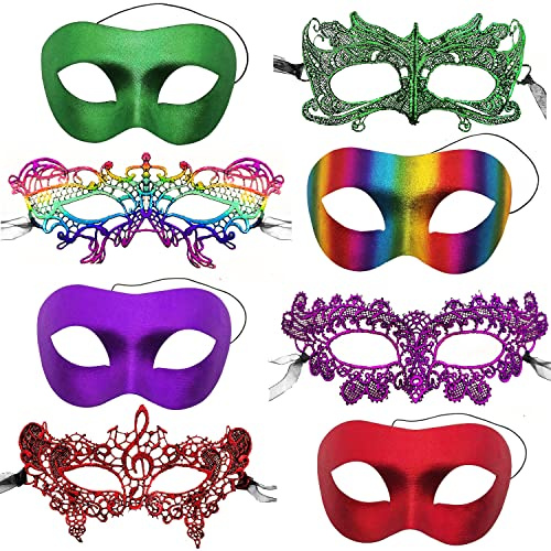 CNYMANY 8 Stk Spitzenmasken für Paare Sexy Augenmaske für Frauen Männer zum Ballfest Venezianische Maskerade Kostüm