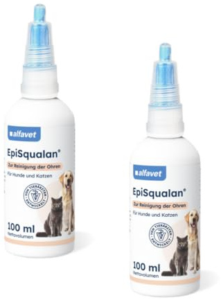 EpiSqualan Ohrreiniger | Lösung für Hunde & Katzen | 2 x 100 ml | Squalan | Alfavet | Pflegemittel | Zur Reinigung und Pflege der Ohren | Nicht ototoxisch | Doppelpack