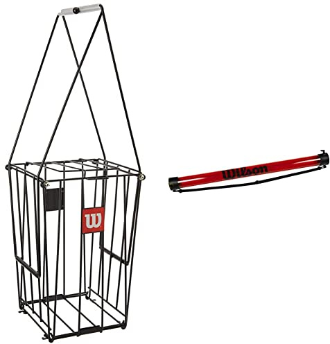 Wilson WRZ323700, Cestino Raccogli Acciaio, Fino a 75 Palline Unisex – Adulto, Nero, Taglia Unica & WRZ323800, Tubo Raccogli Palline, Contiene Fino a 18 Pezzi Unisex – Adulto, Rosso, Taglia Unica
