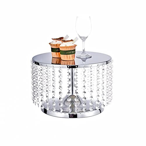 Tortenständer aus Metall, 20,3 cm hoch, 30,5 cm Durchmesser, runder Sockel, mit Acryl-Kristallen zum Aufhängen, für Desserttisch, Hochzeit, Party, Veranstaltung, Heimdekoration