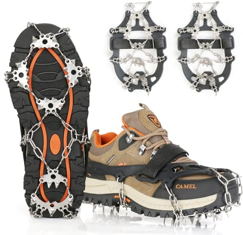 Yoomens Steigeisen/Stiefel mit 24 Zähnen Edelstahl Ketten rutschfeste Spikes Schnee EIS Steigeisen Tragbar Trekking Wandern Camping Bergsteigen Winter. (M)