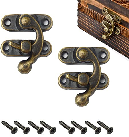 Comioke Ganci Di Bloccaggio Anticati, Antico Vintage Blocco Chiusura, Destra Chiusura Gancio Chiusura, 2pz Con Viti, Serratura Antica, Gancio a Scatto Hasp, Chiavistello Antico per Porta in Legno