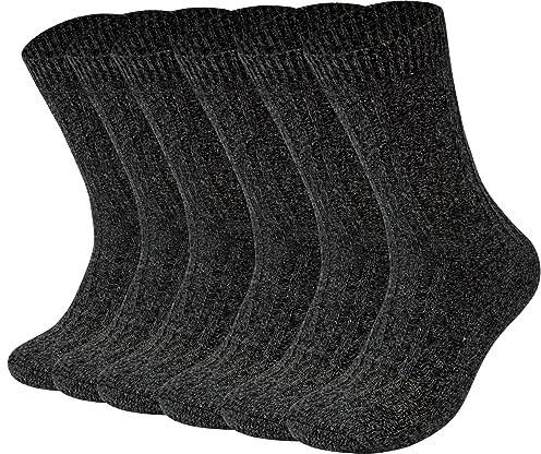 YSense Beau Calcetines de Lana Merino para Hombre Calcetines Transpirables de Alpinismo Calcetines de Esquí Calcetines de Senderismo 6 Pares Calcetines de Punto de Algodón Grueso Calcetines Cálidos