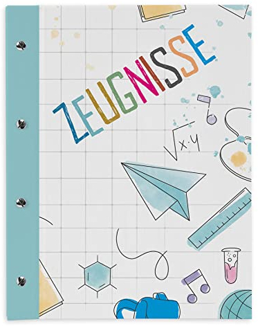 itenga Zeugnismappe mit Buchschrauben erweiterbar für Kinder Jugendliche Erwachsene Mädchen Jungen Schüler (Schule Doodles)