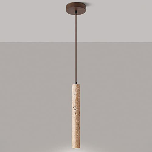 Riankh Lámpara colgante cilíndrica de piedra for isla de cocina 3W LED Lámpara colgante de tubo largo beige Lámpara de suspensión ajustable en altura for sala de estar Granja Dormitorio Cafetería (Co