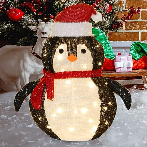 Umikk LED Decoración Navideña de Pingüino, 60x40cm Luz Decoración Navideña Papá Noel Muñeco de Nieve Pingüino Figura con 40 LEDs Cadena de Luces Navidad, para Interior y Exterior Decoración de