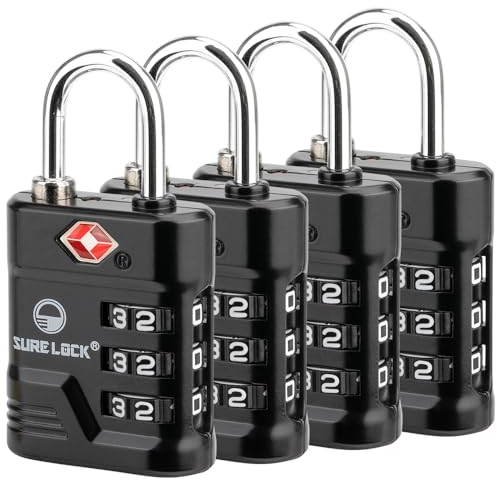 SURE LOCK TSA-zugelassenes Gepäckschloss – 3-stelliges zurücksetzbares Zahlenschloss mit offenem Warnhinweis, rote Punkte, große, leicht ablesbare Zifferblätter für Koffer, Rucksäcke, Fitnessstudio