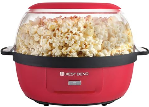 West Bend Stir Crazy Hot Oil Popper, stor serveringslock popcornmaskin och omrörningsstång, 6 liter, röd