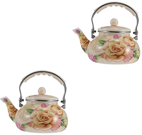 LeGDOr 2 Stück Emaille-Topf mit Blumenmuster, Emaille-Teekanne mit Blumenmuster, Glas-Teekanne, türkischer Kaffee, Wasserkrug aus Glas, Teekannen für Glaskrug, Teekannen, Wasserkoc