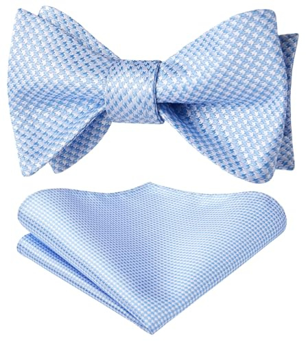 HISDERN Fliege Blau Herren Selbstbindende Fliege mit Einstecktuch Set Einfarbig Smoking Schleife Taschentuch Hochzeit für Männer