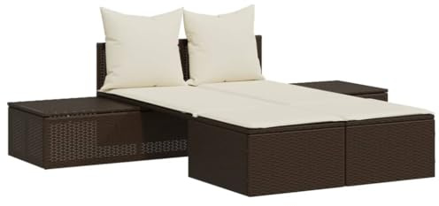 vidaXL Tumbona Doble con Cojines ratán sintético marrón, Tumbona, Tumbona de jardín, Tumbona de Exterior, Tumbona, Tumbona de jardín