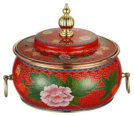 LoKori Hot Pot Beijing Chinese Copper Chafing Dishes Single Person Small Copper PotShabu Shabu Pot Cloisonne Hot Pot for Electric Induction,Electric Ceramic Stove,E