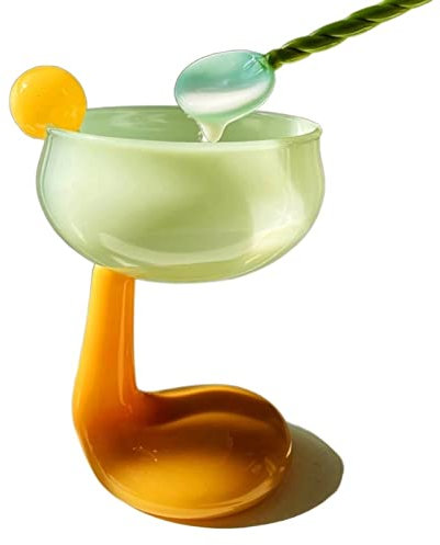 CHDWEY Kelch Süßer Palmenbecher Dessertglasbecher Eisbecher Farbiger Borosilikatglasbecher Müslischale Cocktailglas