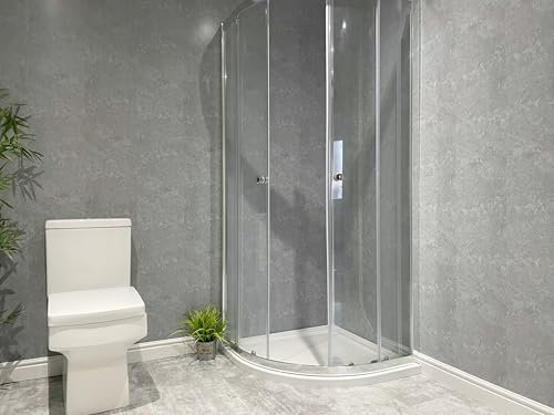 DBS Concrete Grey Matt 8mm PVC Bathroom Wall Panels Kitchen Shower Cladding (16 Panels)