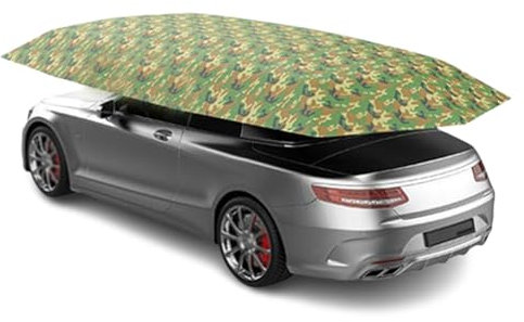 Sombrilla automática para Coche de 4,2 m/4,5 m/4,9 m, toldo Inteligente para Garaje, Ropa Aislante para Coche, Funda Protectora Solar para Coche, cochera Plegable, Camuflaje, 4,5 x 2,3 Metros