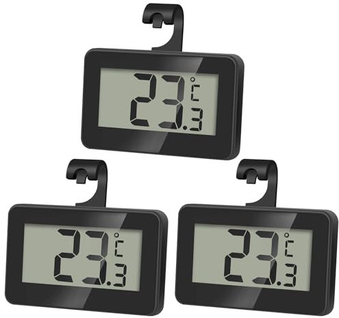 AiQInu 3 Pièces Mini Thermomètre Réfrigérateur Numérique, Magnétique Thermometre Congélateur avec Crochet, Thermometre Frigo Digital pour la Maison, Restaurants, Bars, Noir