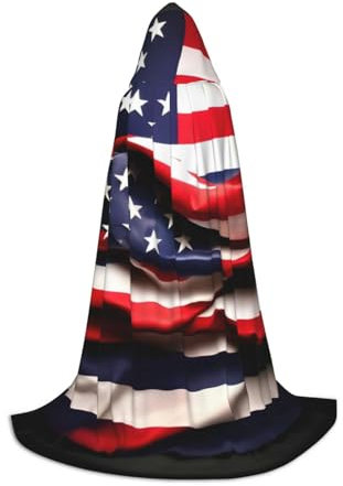 SDEGTHO Halloween-Kapuzenumhang mit amerikanischer Flagge, langer Kapuzenumhang, Karneval, Kostüme, Kapuzenumhang, Maskerade