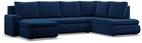 Mebligo - Ecksofa mit Schlaffunktion und 3 Bettkasten FORESTA 300x89x200 (BxHxT) Dunkelblau- Ottomane Rechts Eckcouch, Couch U Form, Sofa Wohnzimmer, Sofas & Couches, Eckschlafsofa